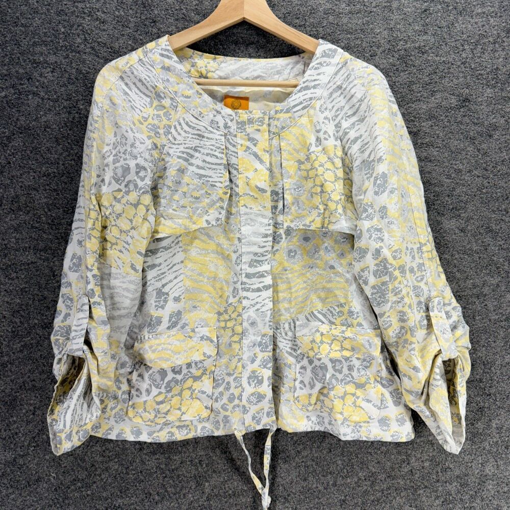 Ruby Rd. Jacket Women 10 Gray Animal Print Long Sleeve Linen Pockets Casual